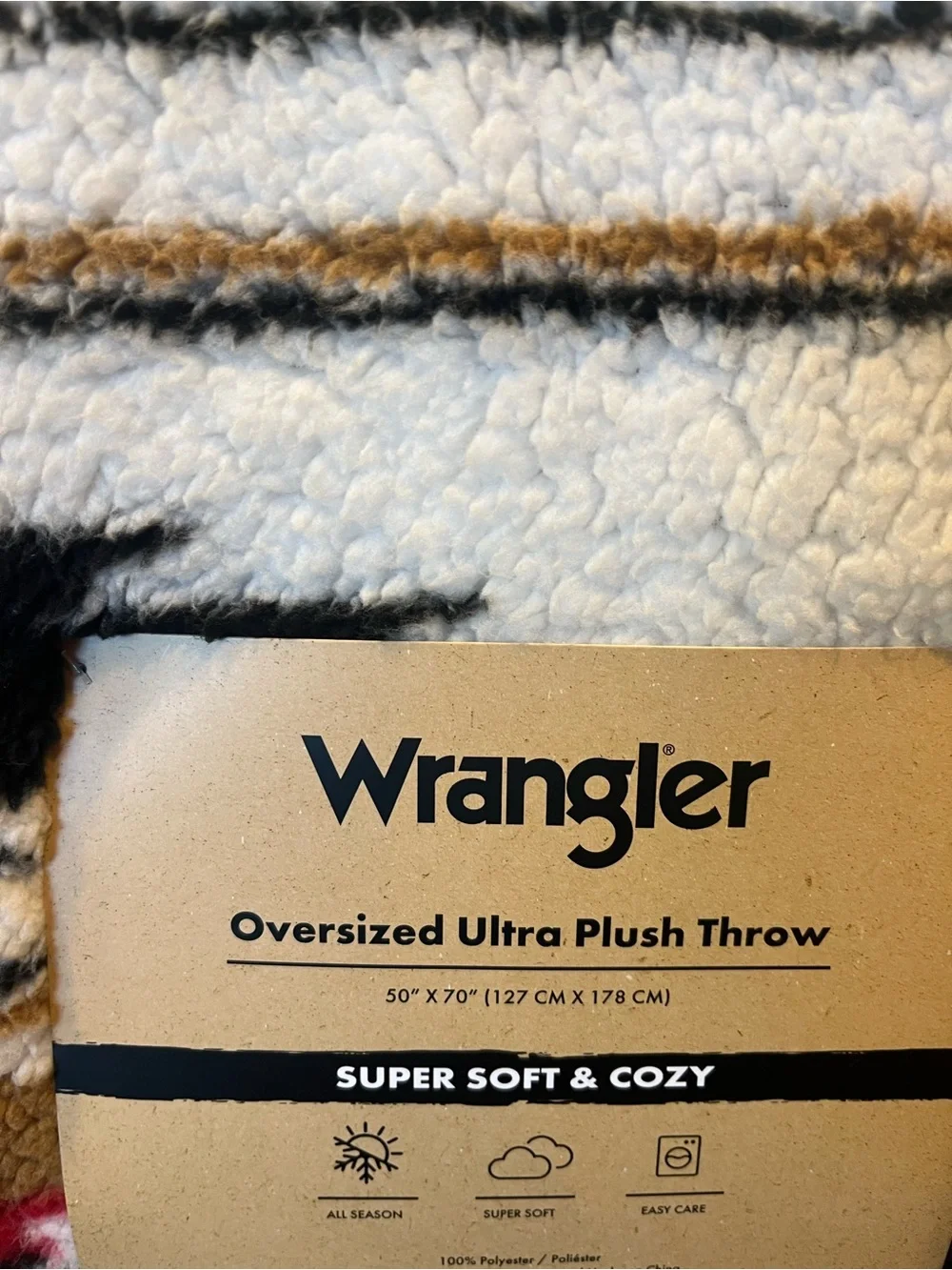 Wrangler Sherpa Multi-Striped Plush Throw Blanket